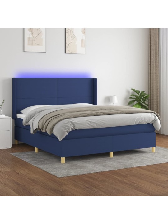 Box spring postel s matrací a LED modrá 180x200 cm textil