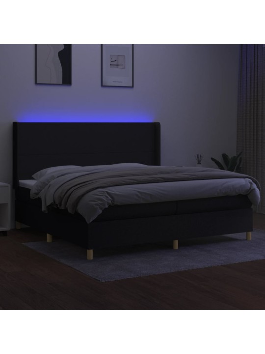 Box spring postel s matrací a LED černá 200x200 cm textil