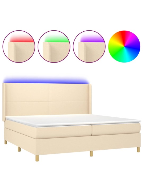 Box spring postel s matrací a led krémová 200x200 cm textil