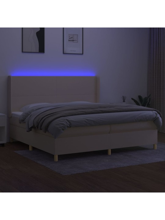 Box spring postel s matrací a led krémová 200x200 cm textil