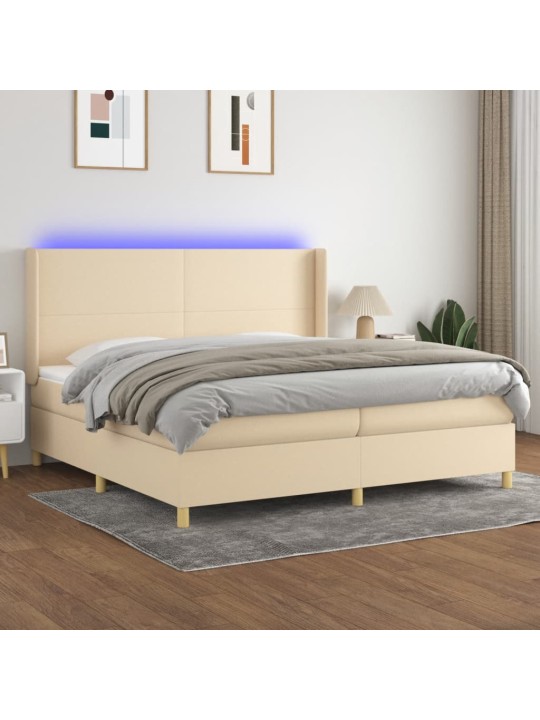 Box spring postel s matrací a led krémová 200x200 cm textil