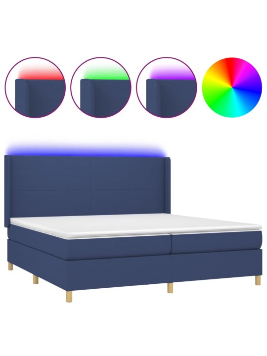 Box spring postel s matrací a led modrá 200x200 cm textil