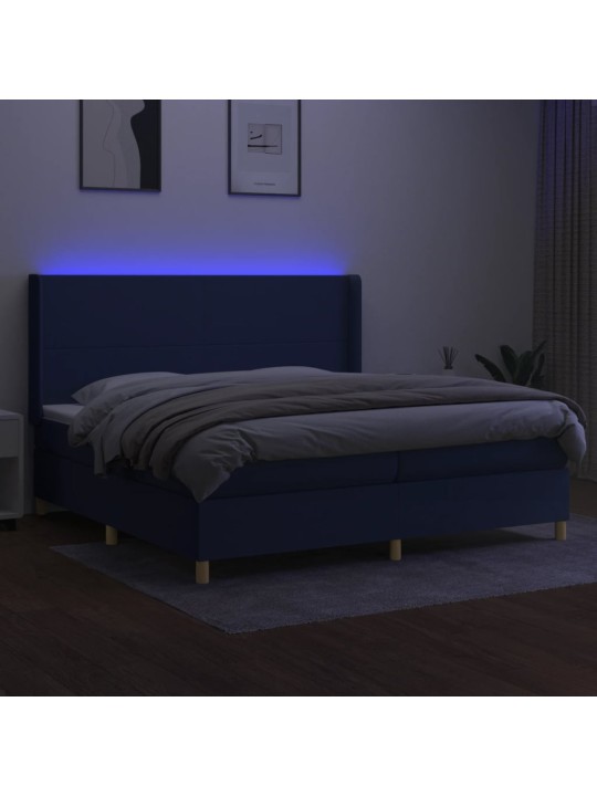 Box spring postel s matrací a led modrá 200x200 cm textil