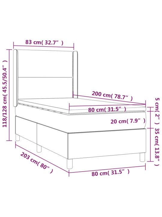 Box spring postel s matrací a LED černá 80 x 200 cm textil
