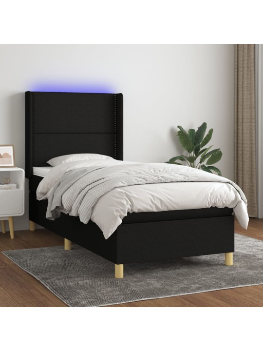 Box spring postel s matrací a LED černá 80 x 200 cm textil