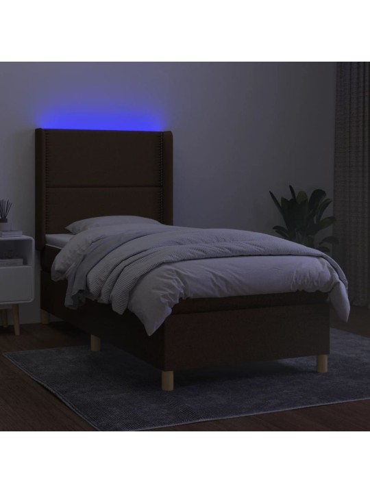 Box spring postel s matrací a LED tmavě hnědá 80x200 cm textil