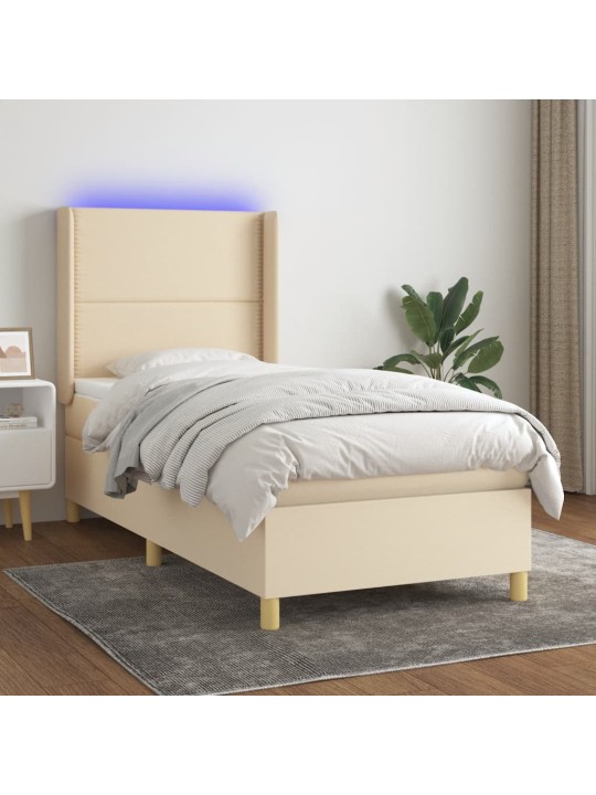 Box spring postel s matrací a LED krémová 80 x 200 cm textil