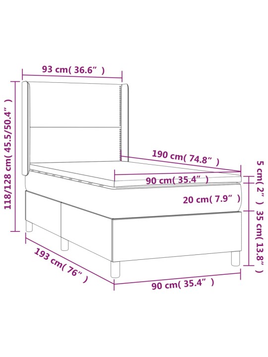 Box spring postel s matrací a LED krémová 90x190 cm textil