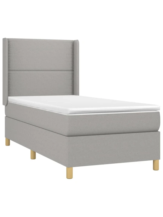 Box spring postel s matrací a LED světle šedá 90x200 cm textil