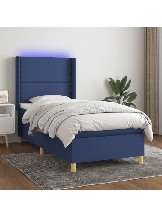 Box spring postel s matrací a LED modrá 90x200 cm textil