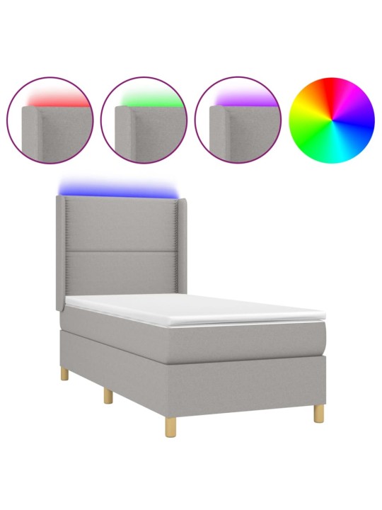 Box spring postel s matrací a LED světle šedá 100x200 cm textil