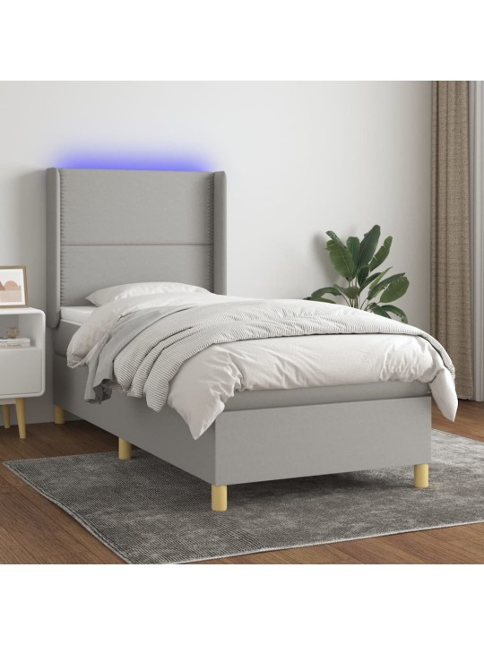 Box spring postel s matrací a LED světle šedá 100x200 cm textil