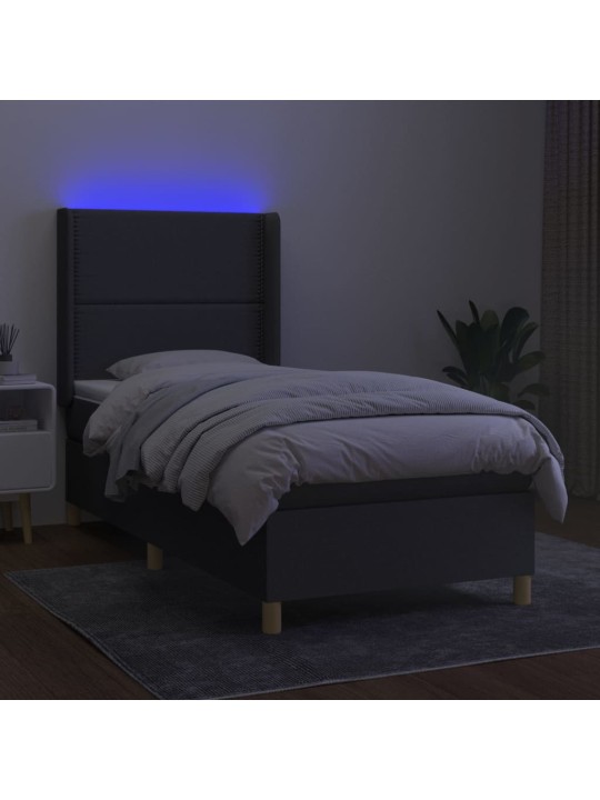 Box spring postel s matrací a LED tmavě šedá 100x200 cm textil
