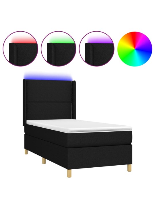Box spring postel s matrací a LED černá 100x200 cm textil