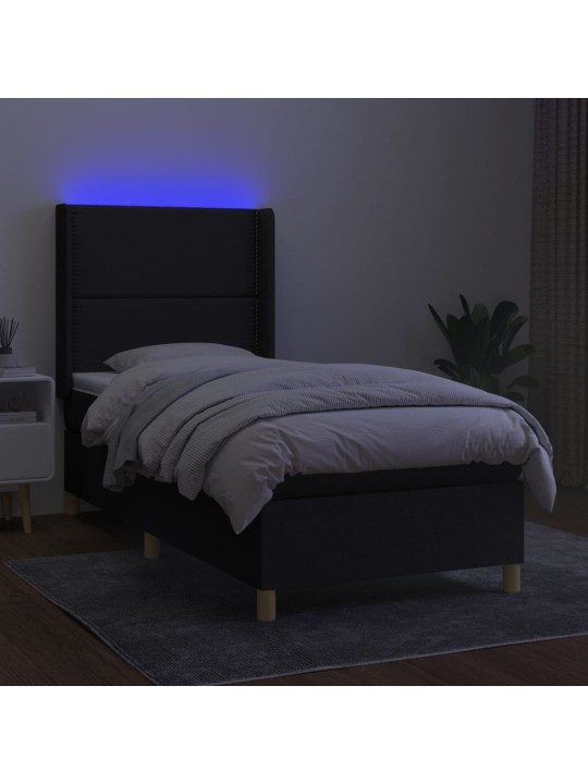 Box spring postel s matrací a LED černá 100x200 cm textil