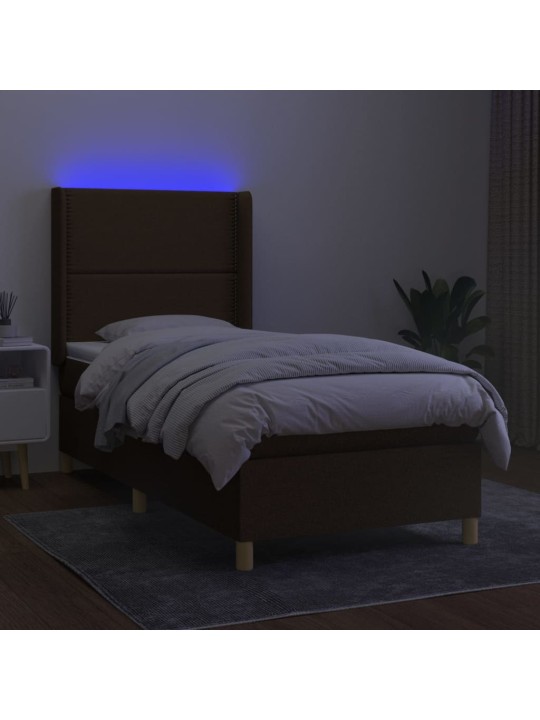 Box spring postel s matrací a led tmavě hnědá 100x200 cm textil