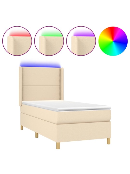 Box spring postel s matrací a LED krémová 100x200 cm textil