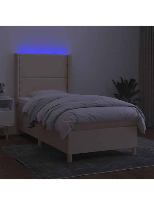 Box spring postel s matrací a LED krémová 100x200 cm textil