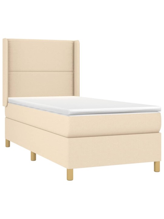 Box spring postel s matrací a LED krémová 100x200 cm textil