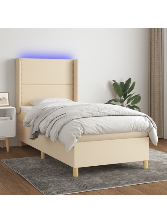 Box spring postel s matrací a LED krémová 100x200 cm textil