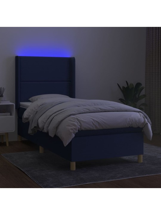 Box spring postel s matrací a LED modrá 100x200 cm textil