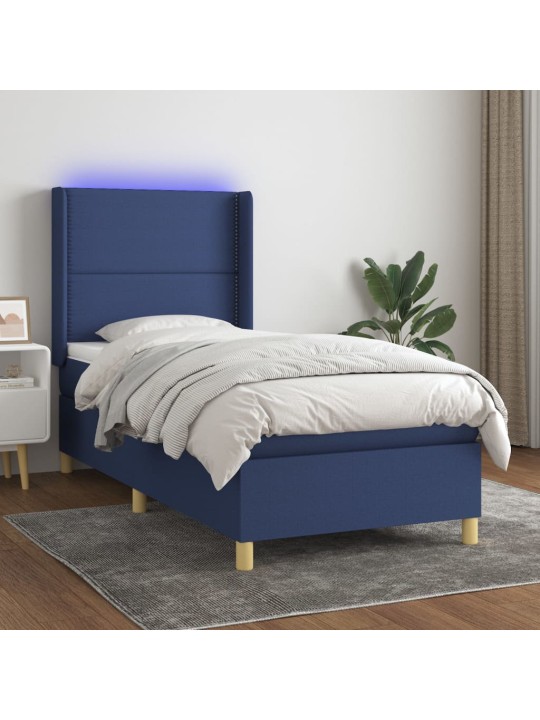Box spring postel s matrací a LED modrá 100x200 cm textil
