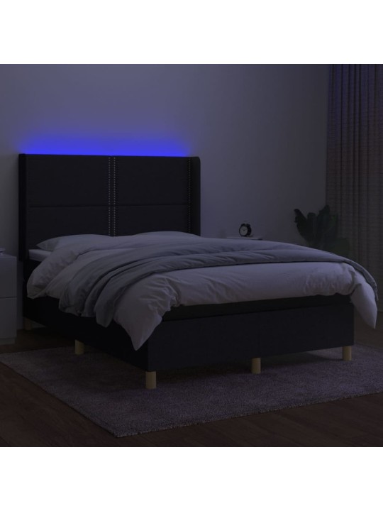 Box spring postel s matrací a LED černá 140x190 cm textil
