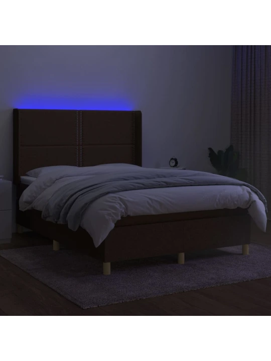 Box spring postel s matrací a LED tmavě hnědá 140x190 cm textil