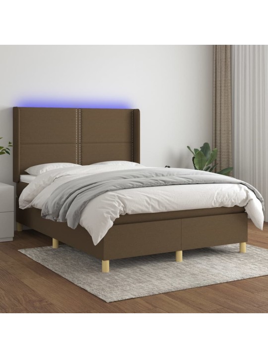 Box spring postel s matrací a LED tmavě hnědá 140x190 cm textil
