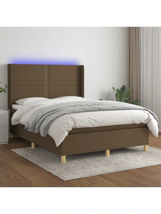 Box spring postel s matrací a LED tmavě hnědá 140x190 cm textil