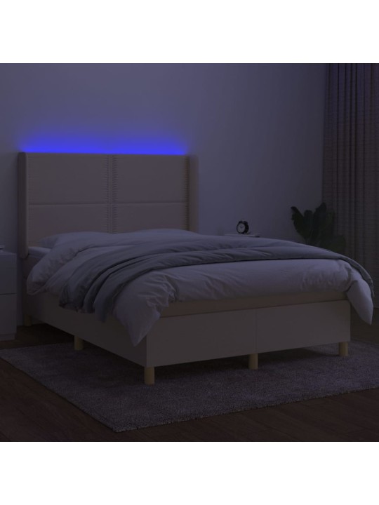 Box spring postel s matrací a LED krémová 140x190 cm textil
