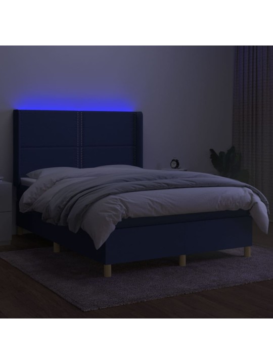 Box spring postel s matrací a LED modrá 140x190 cm textil