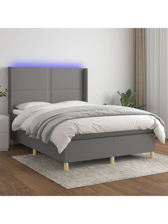 Box spring postel s matrací a LED tmavě šedá 140x200 cm textil