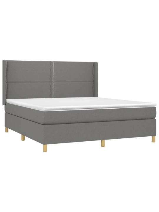 Box spring postel s matrací a LED tmavě šedá 160x200 cm textil