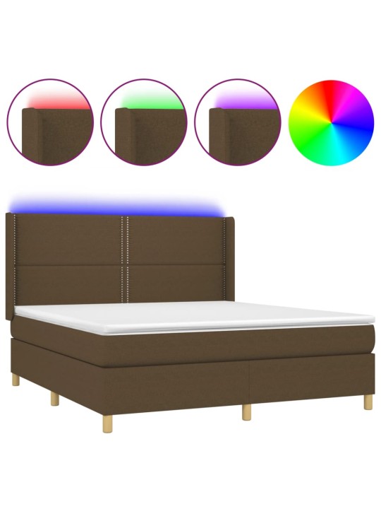 Box spring postel s matrací a led tmavě hnědá 160x200 cm textil