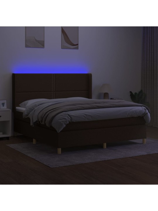 Box spring postel s matrací a led tmavě hnědá 160x200 cm textil