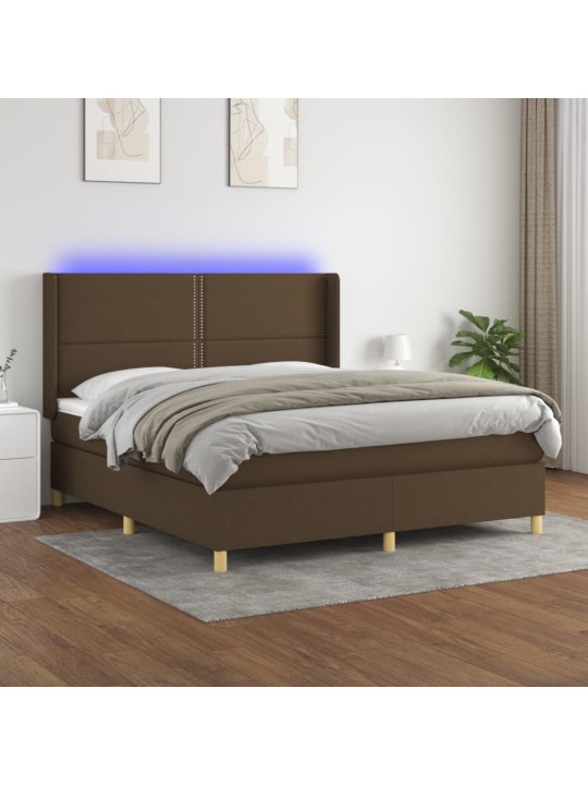 Box spring postel s matrací a led tmavě hnědá 160x200 cm textil
