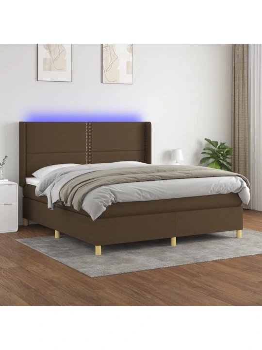 Box spring postel s matrací a led tmavě hnědá 160x200 cm textil