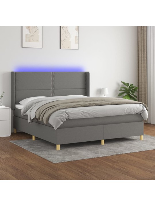 Box spring postel s matrací a LED tmavě šedá 180x200 cm textil