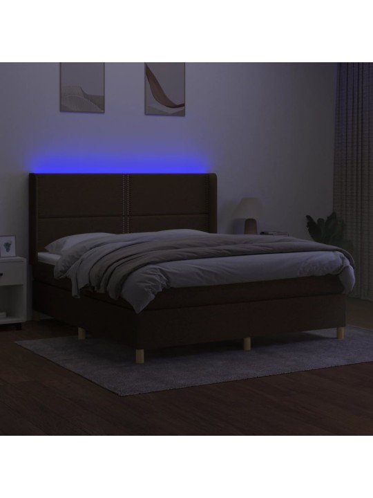 Box spring postel s matrací a led tmavě hnědá 180x200 cm textil