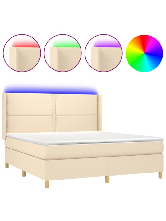 Box spring postel s matrací a LED krémová 180x200 cm textil