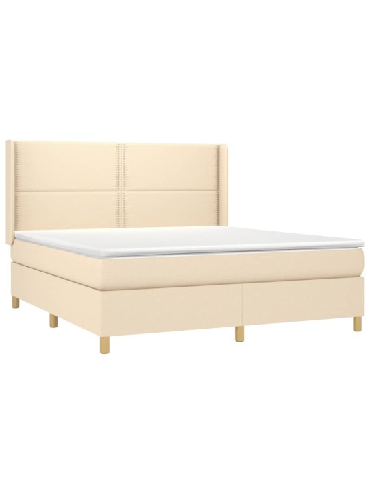 Box spring postel s matrací a LED krémová 180x200 cm textil