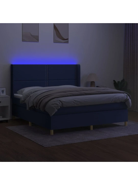 Box spring postel s matrací a led modrá 180x200 cm textil
