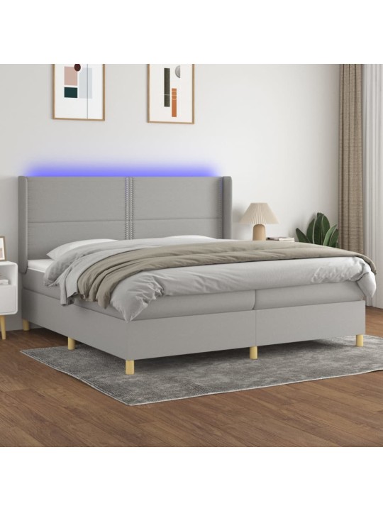 Box spring postel s matrací a LED světle šedá 200x200 cm textil