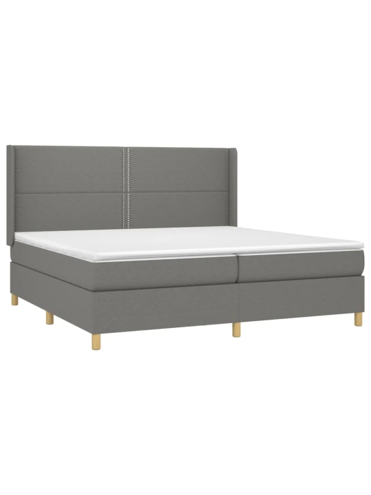 Box spring postel s matrací a LED tmavě šedá 200x200 cm textil