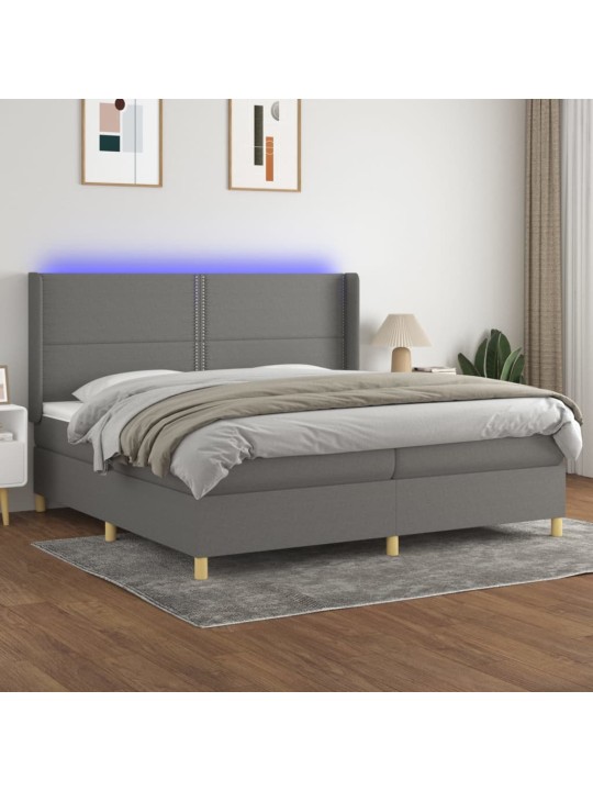 Box spring postel s matrací a LED tmavě šedá 200x200 cm textil