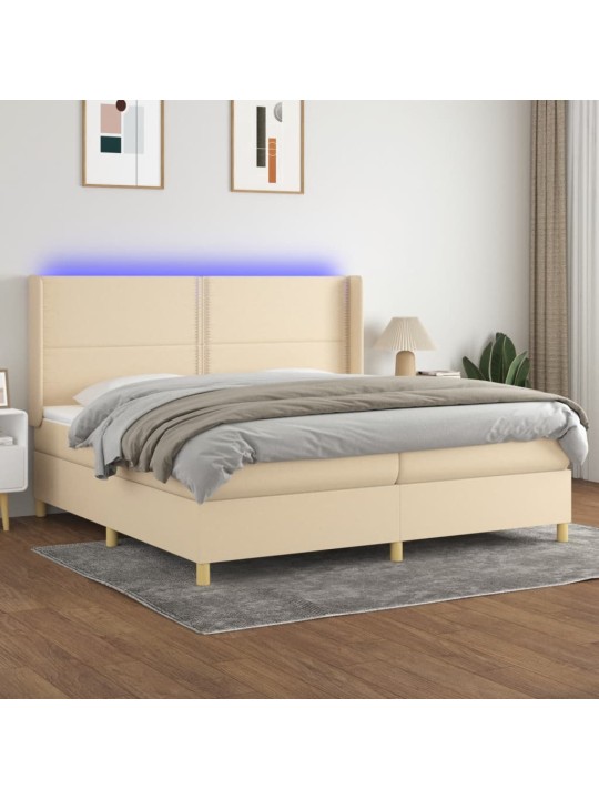 Box spring postel s matrací a led krémová 200x200 cm textil