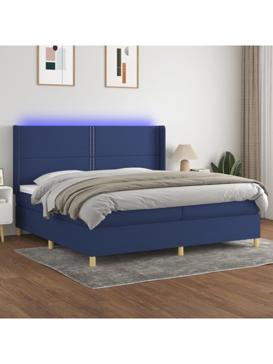 Box spring postel s matrací a led modrá 200x200 cm textil