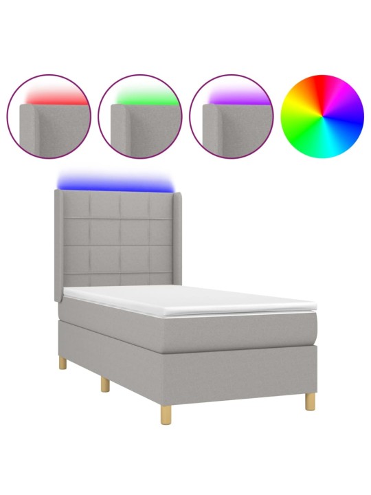 Box spring postel s matrací a LED světle šedá 80x200 cm textil