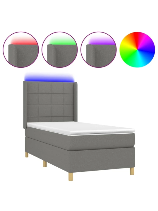Box spring postel s matrací a LED tmavě šedá 80 x 200 cm textil
